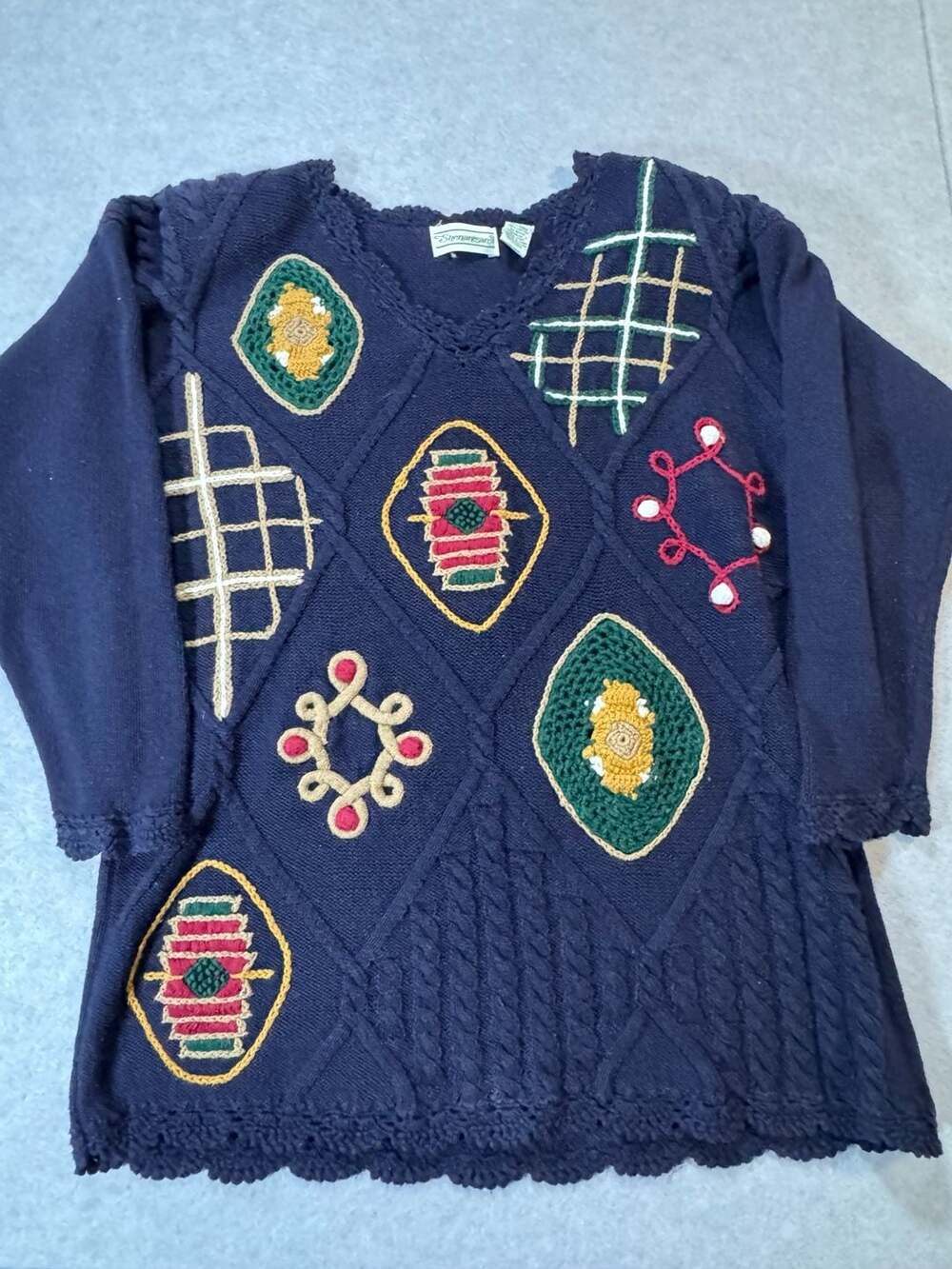 Shenanigans Vintage 90s Navy Tunic Sweater with Embroidery